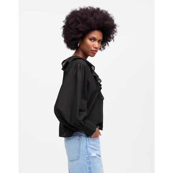 NWT Madewell Ruffled Pintucked Long-Sleeve Top True Black Size XL - Picture 2 of 11